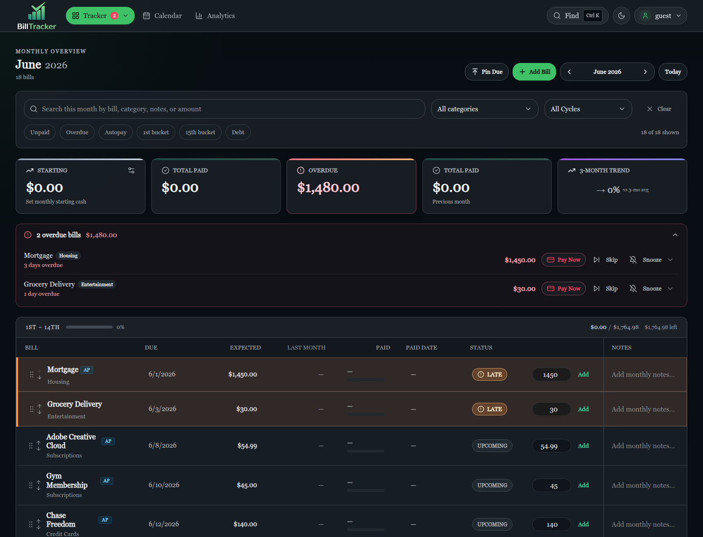 Monthly tracker