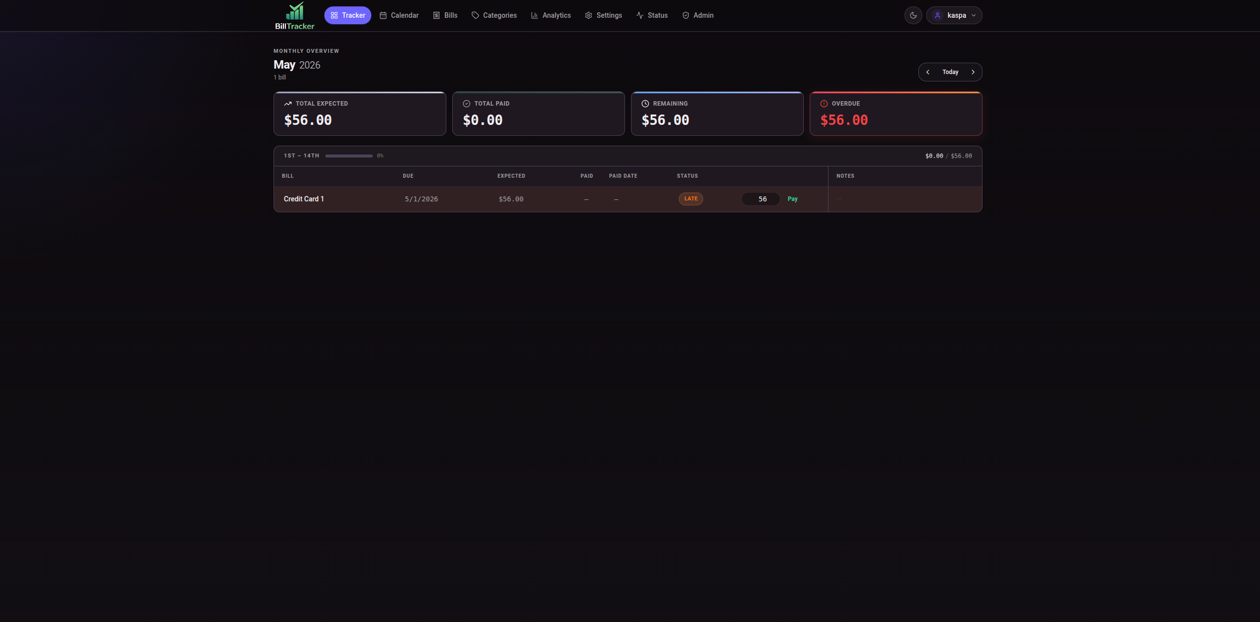 Tracker screenshot