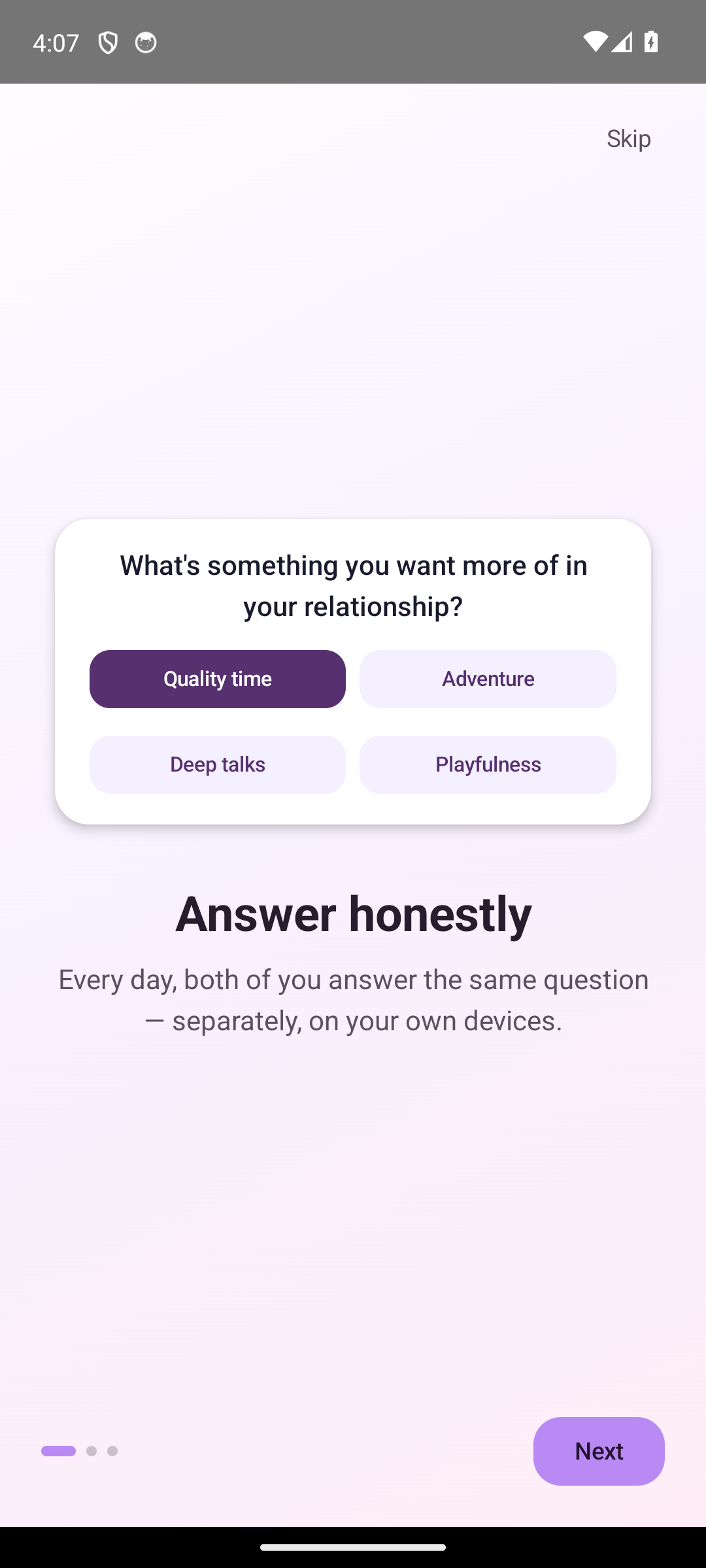 Closer onboarding screen