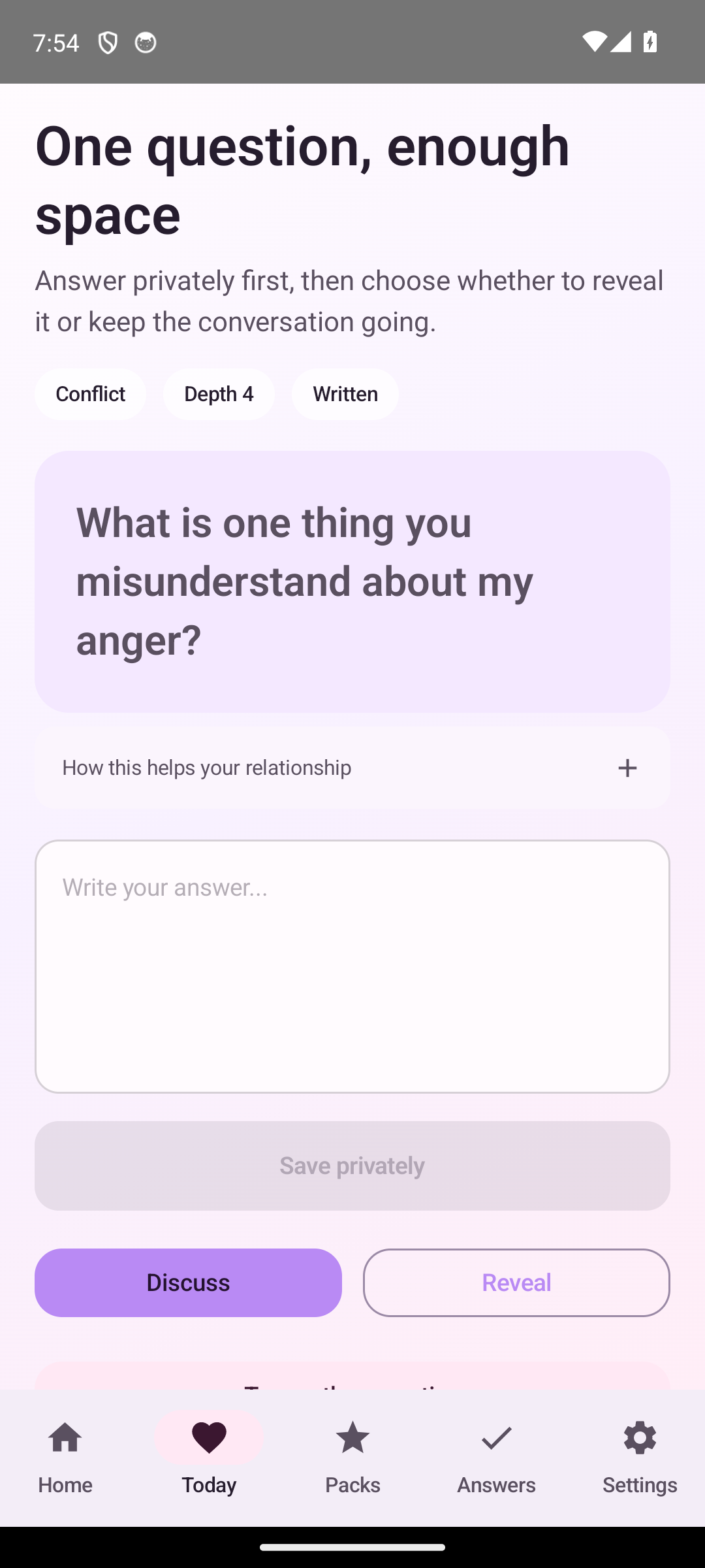 Closer daily question answer screen