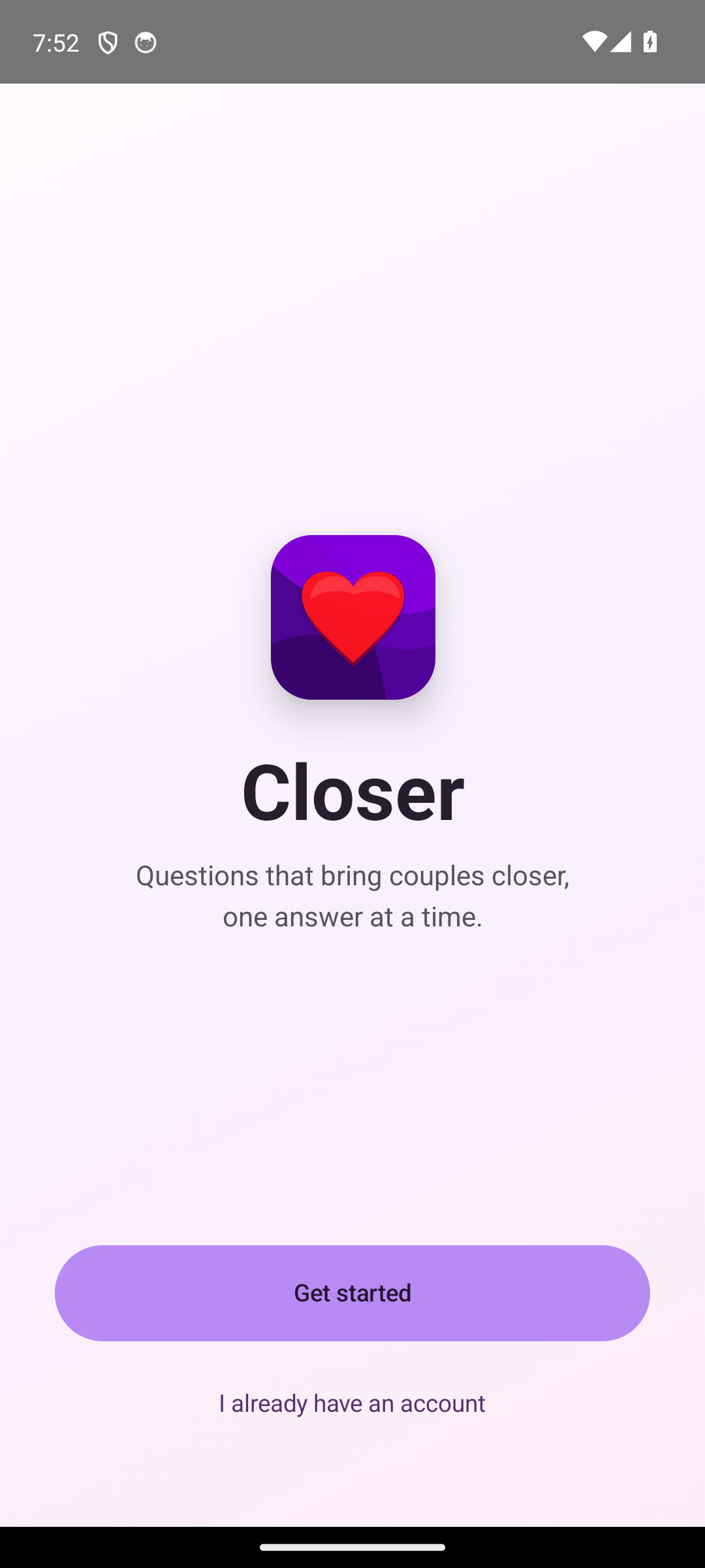 Closer onboarding screen