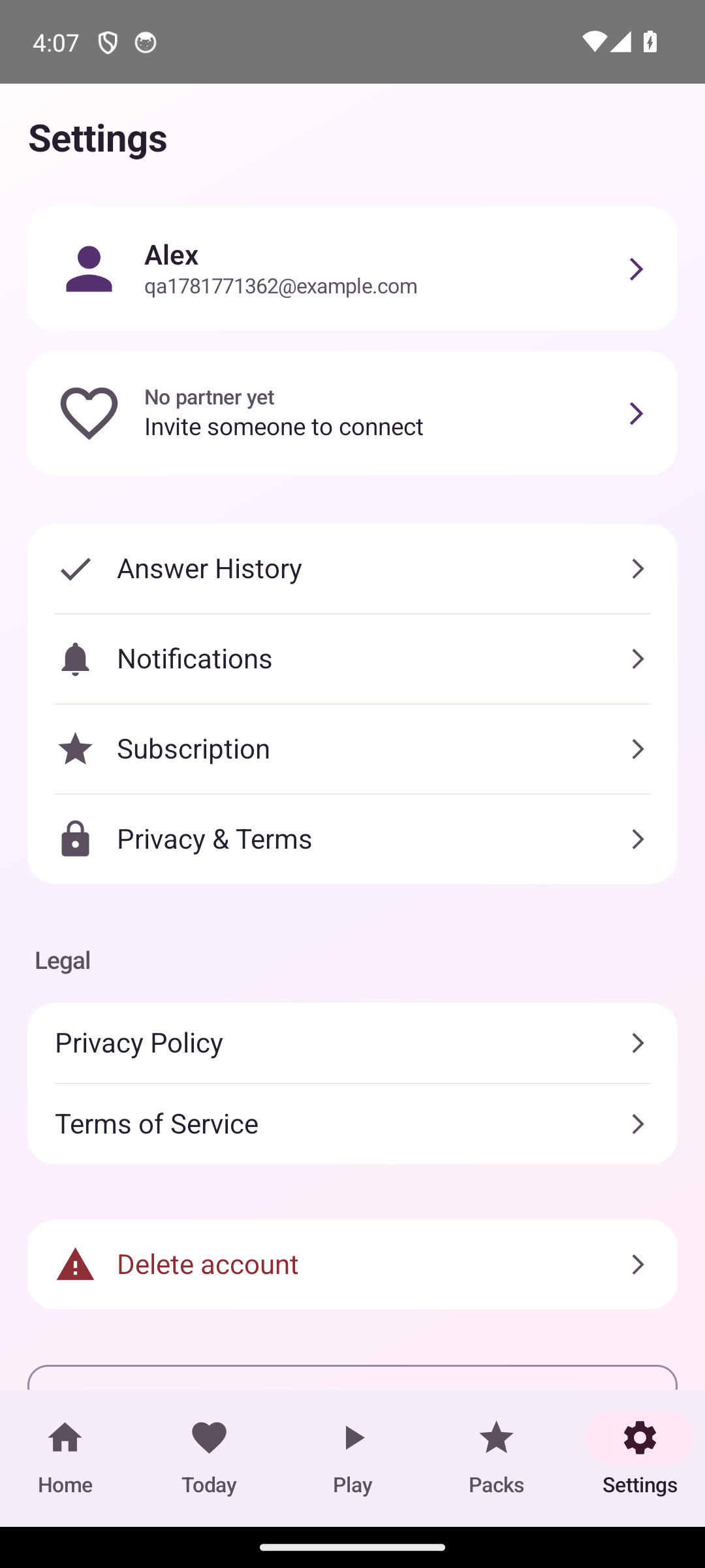 Closer settings screen