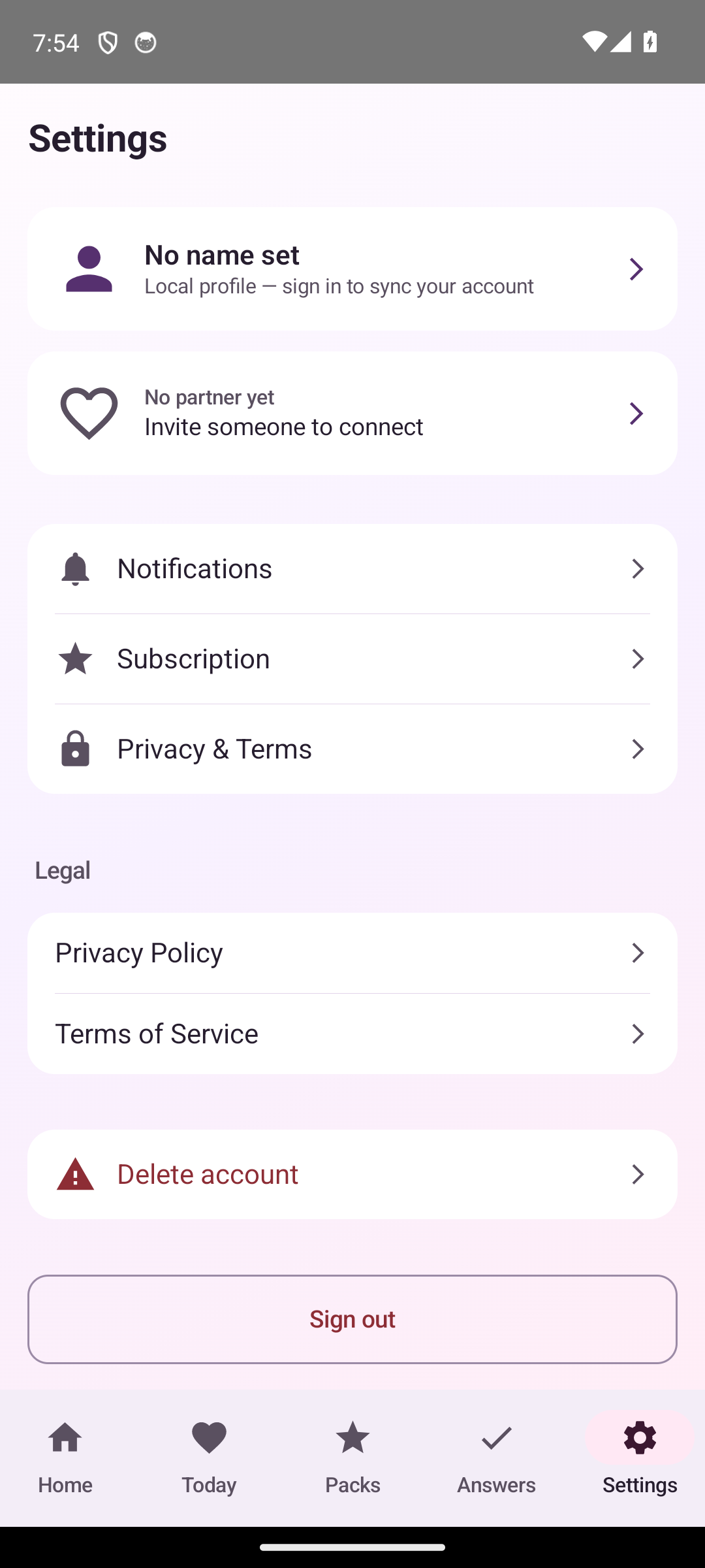 Closer settings screen