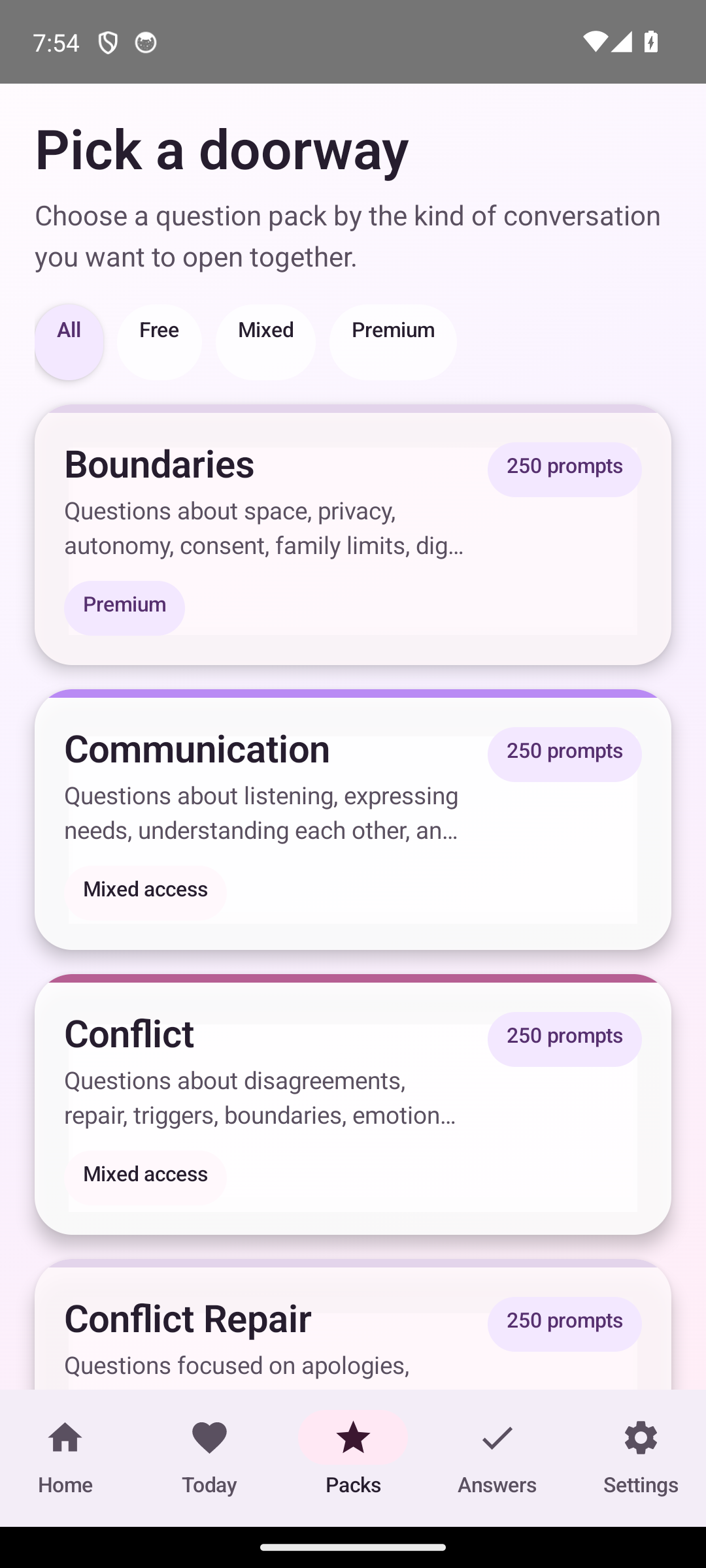 Closer question pack library