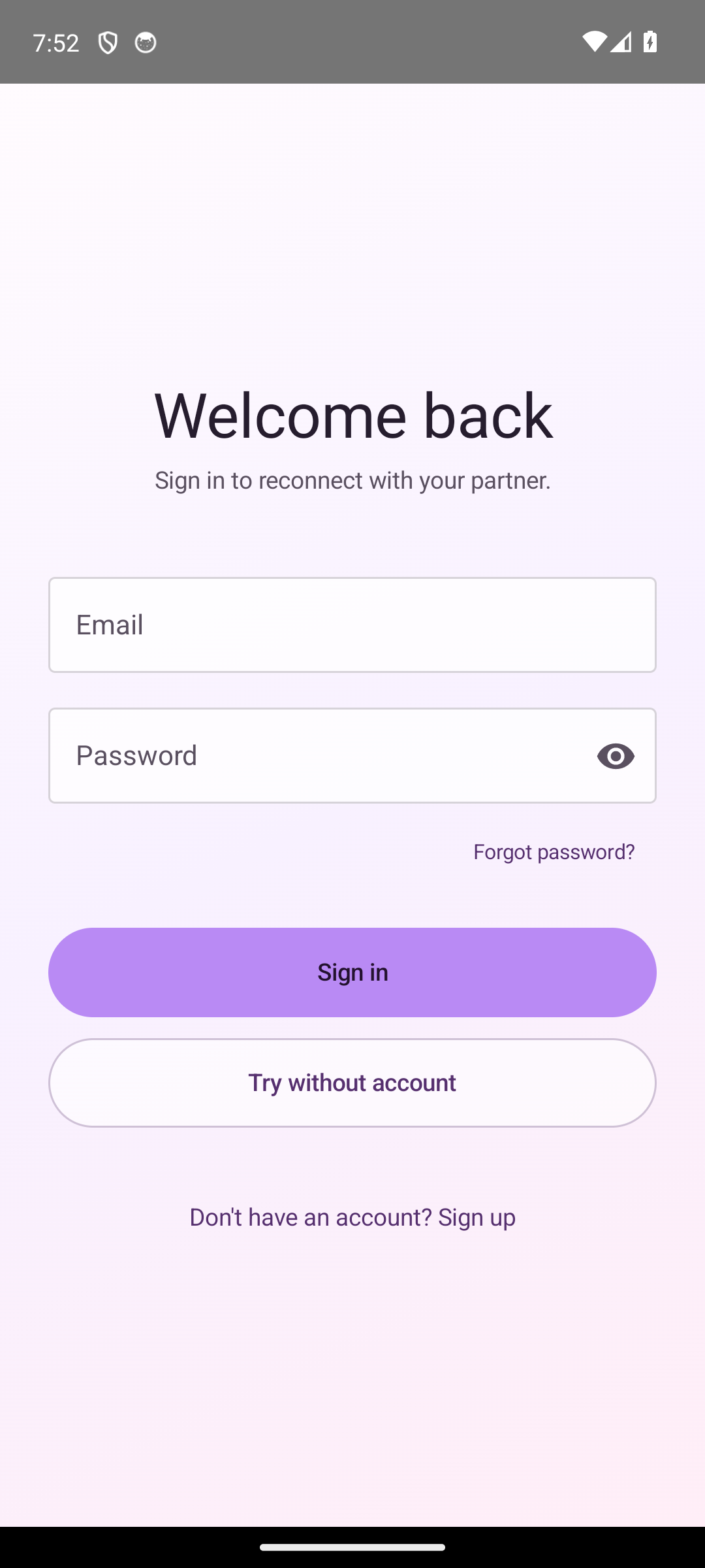 Closer login screen