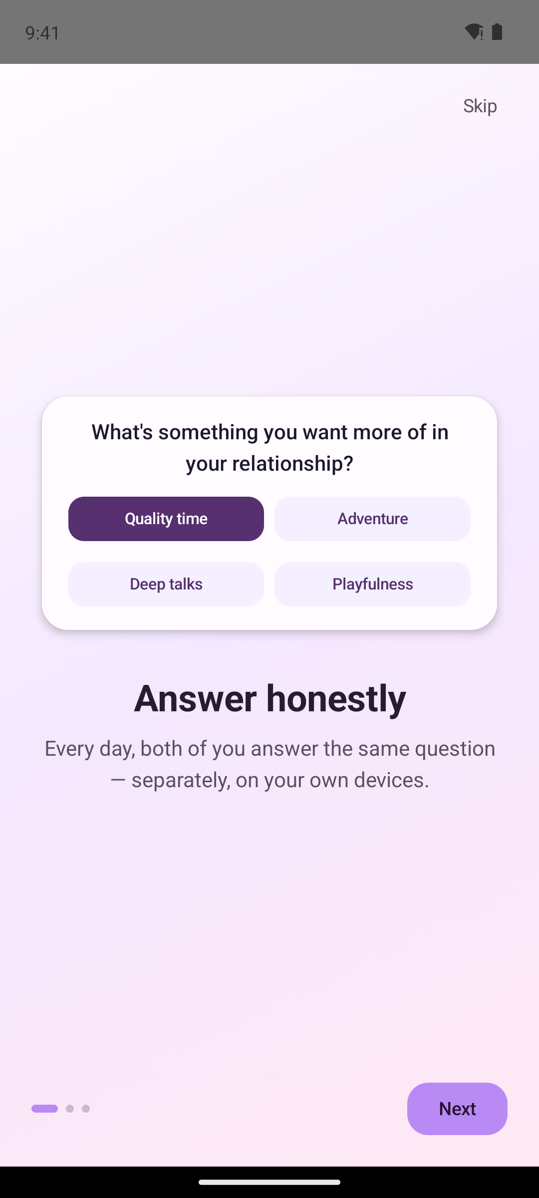 Closer onboarding screen