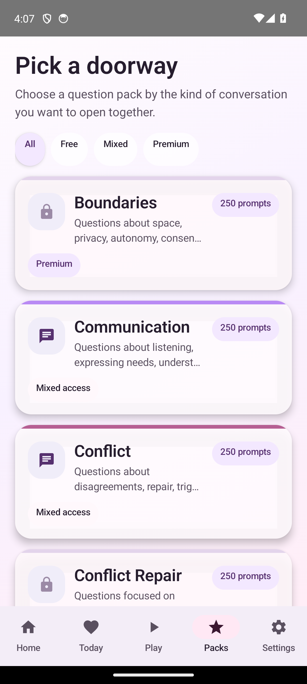 Closer question pack library