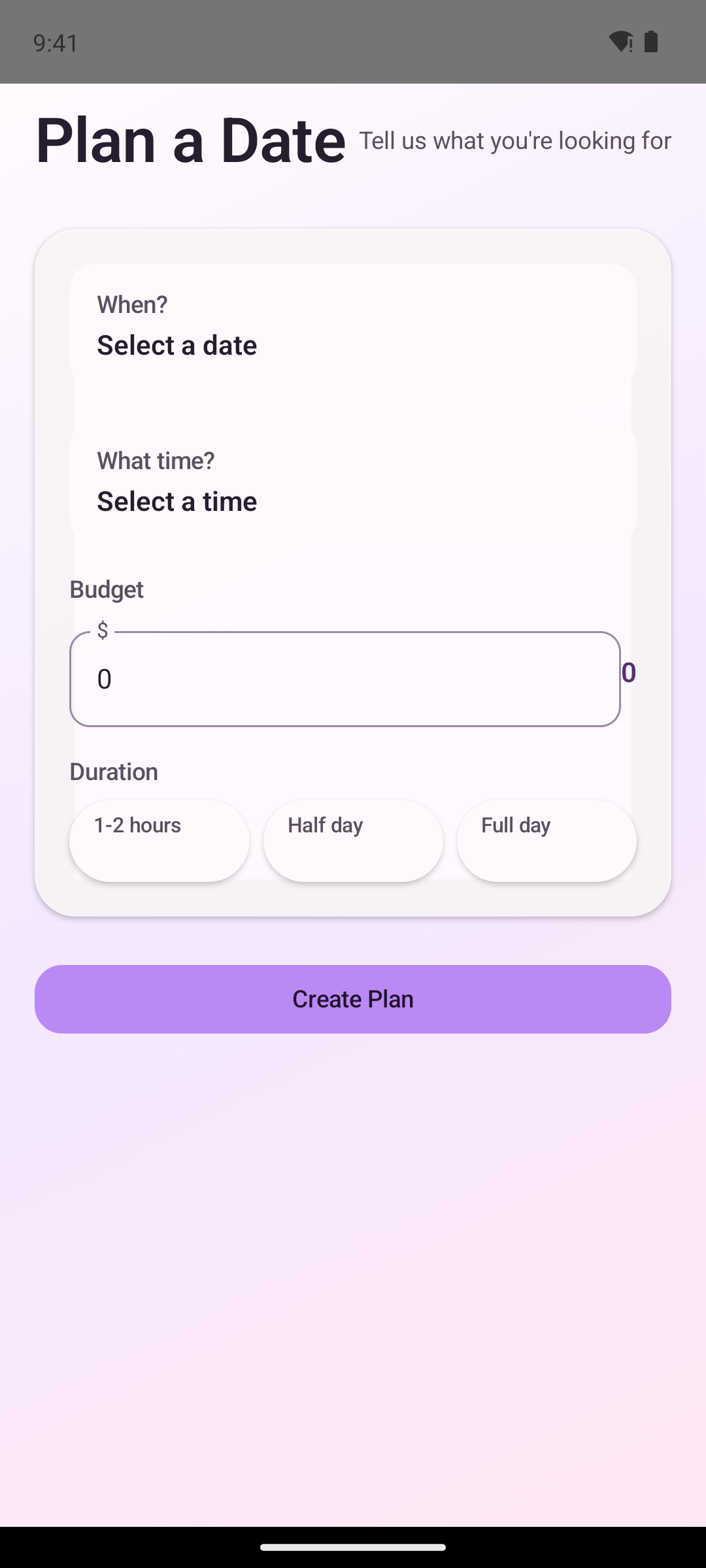 Closer date planning screen