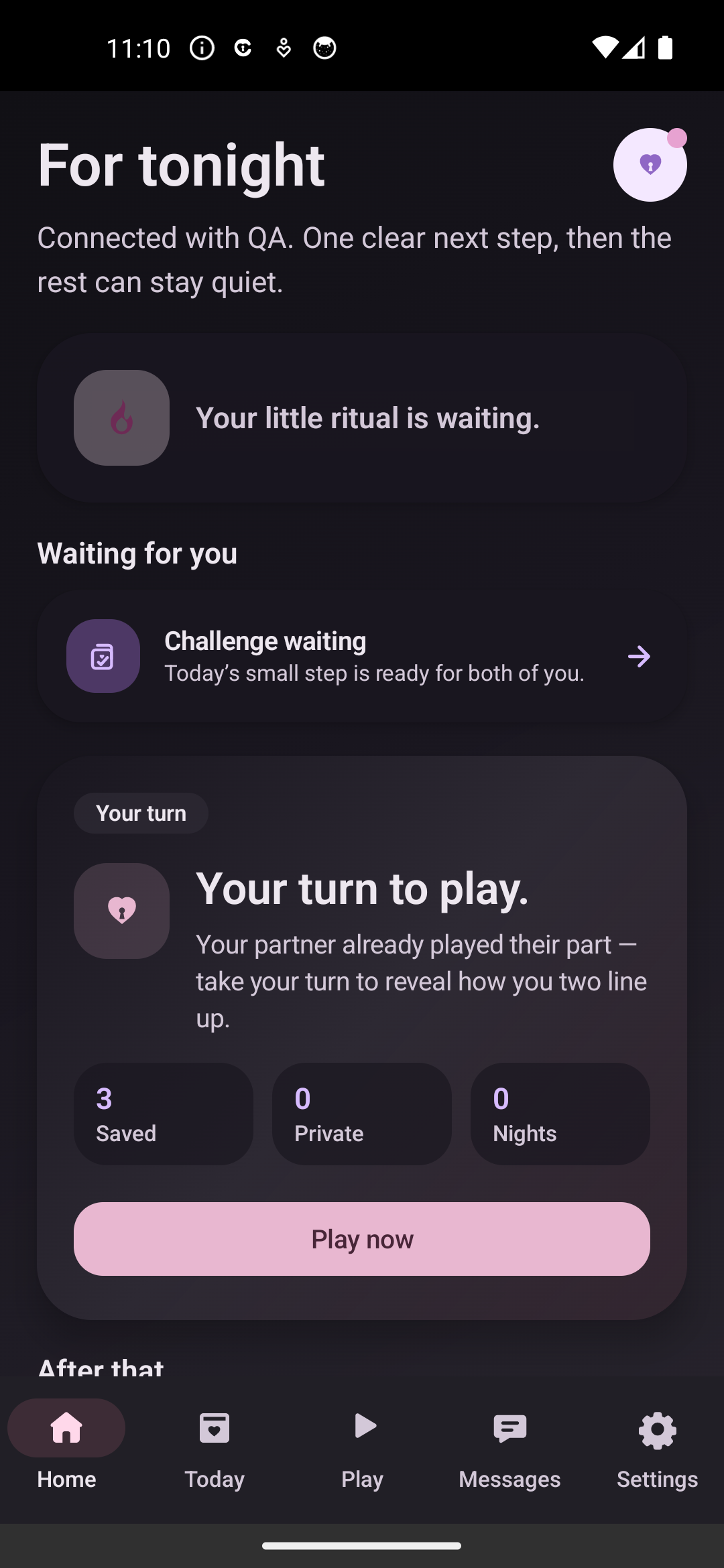 Home dashboard in dark mode