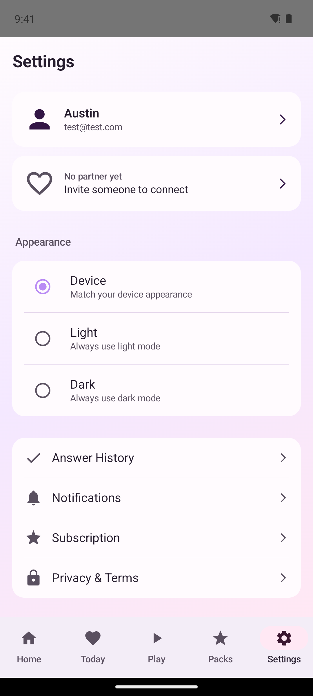 Closer settings screen