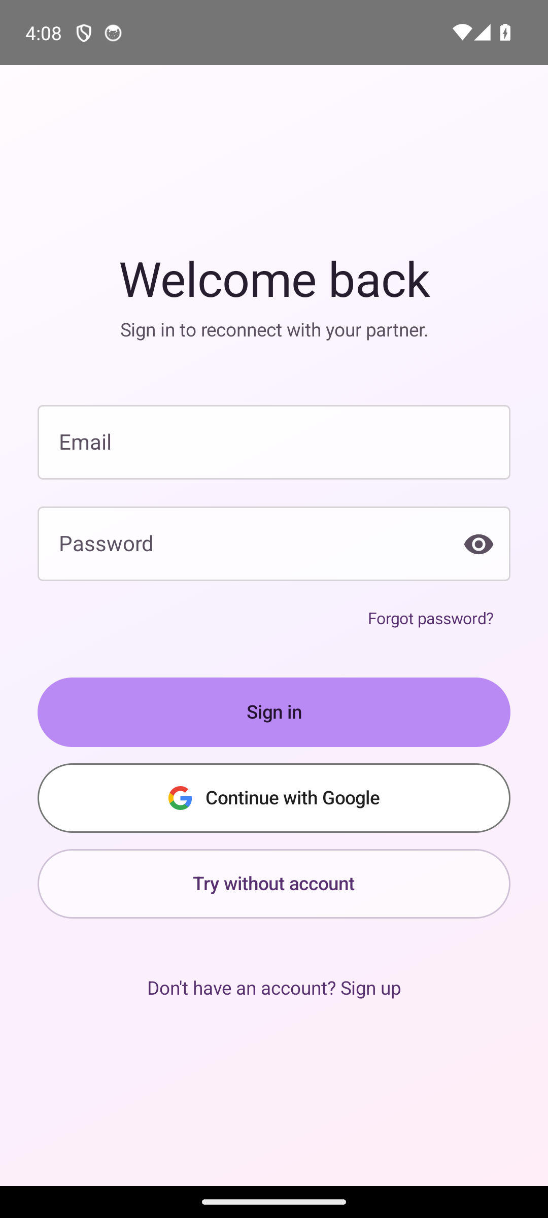Closer login screen