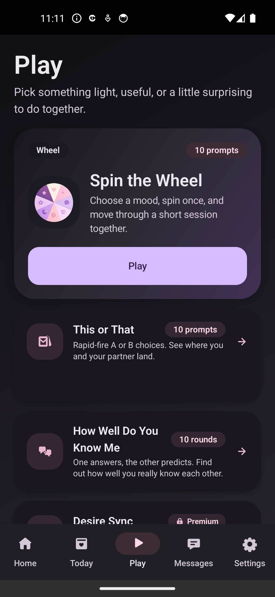 Play hub in dark mode