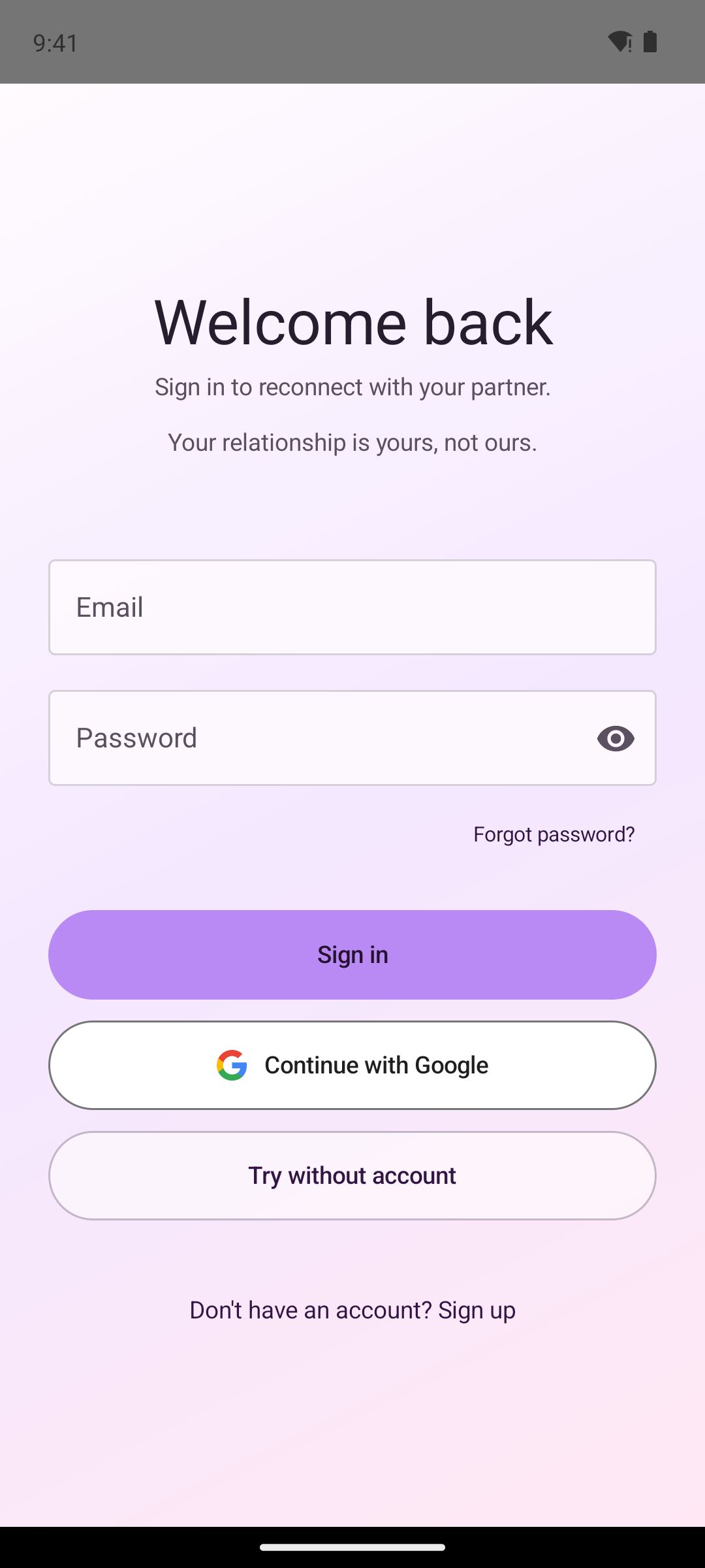 Closer login screen
