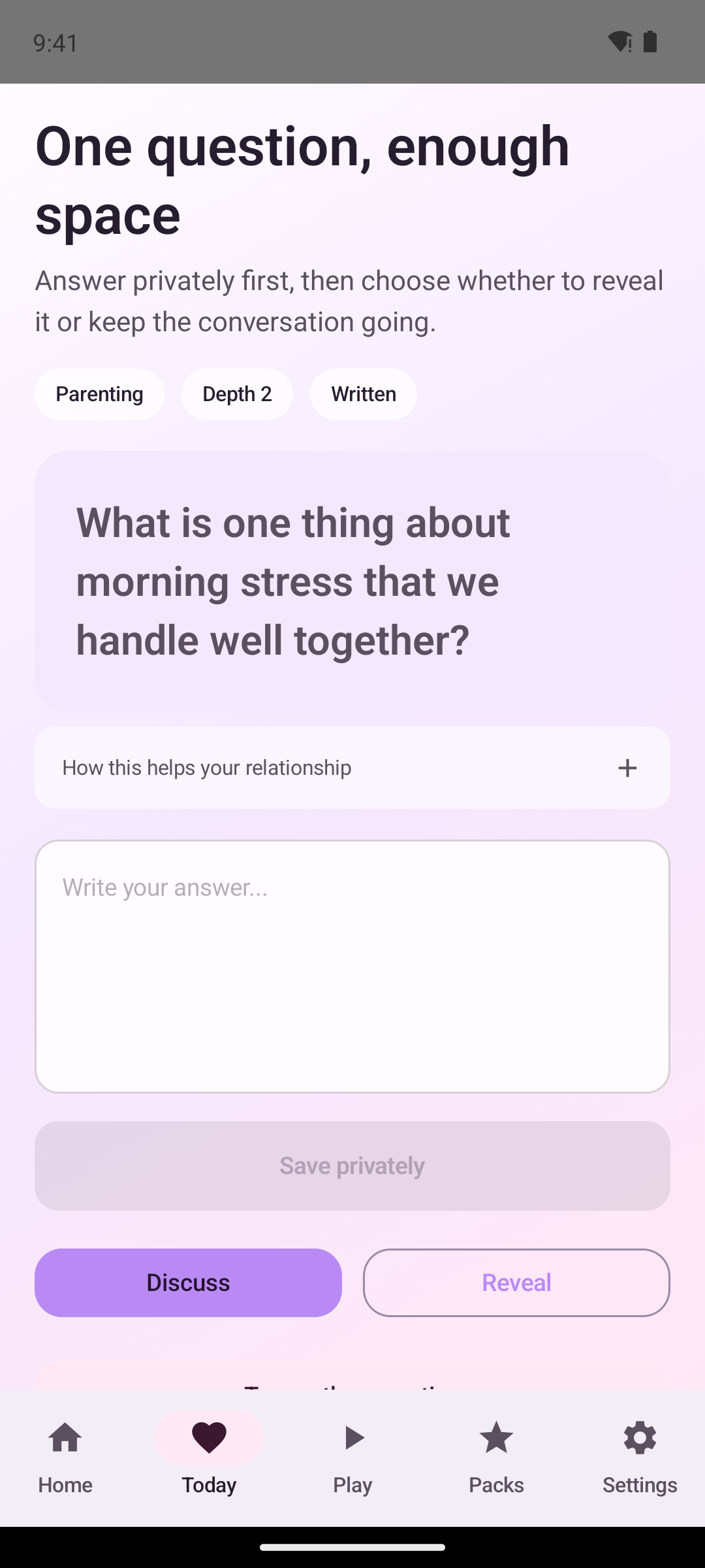 Closer daily question answer screen