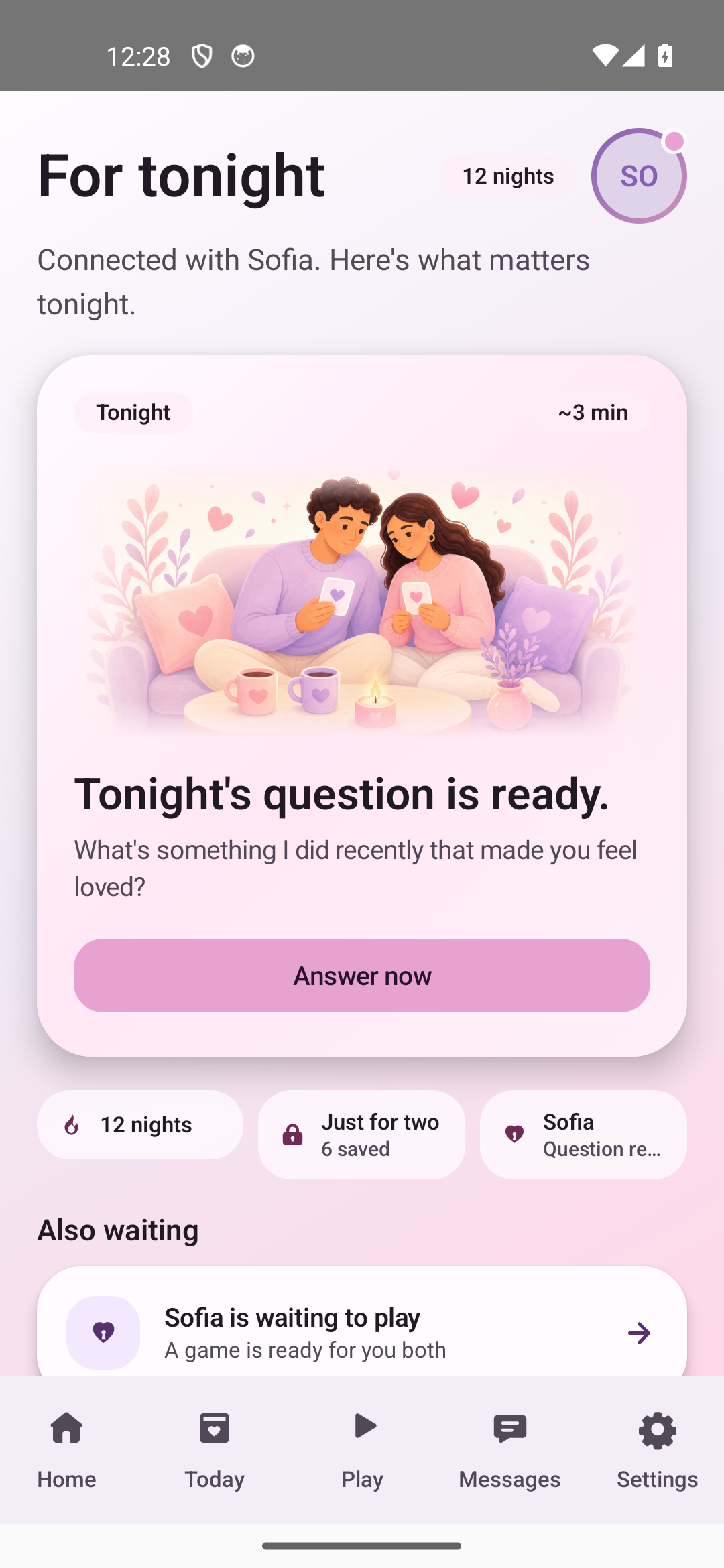 Home screen with the daily question ready to answer in light mode